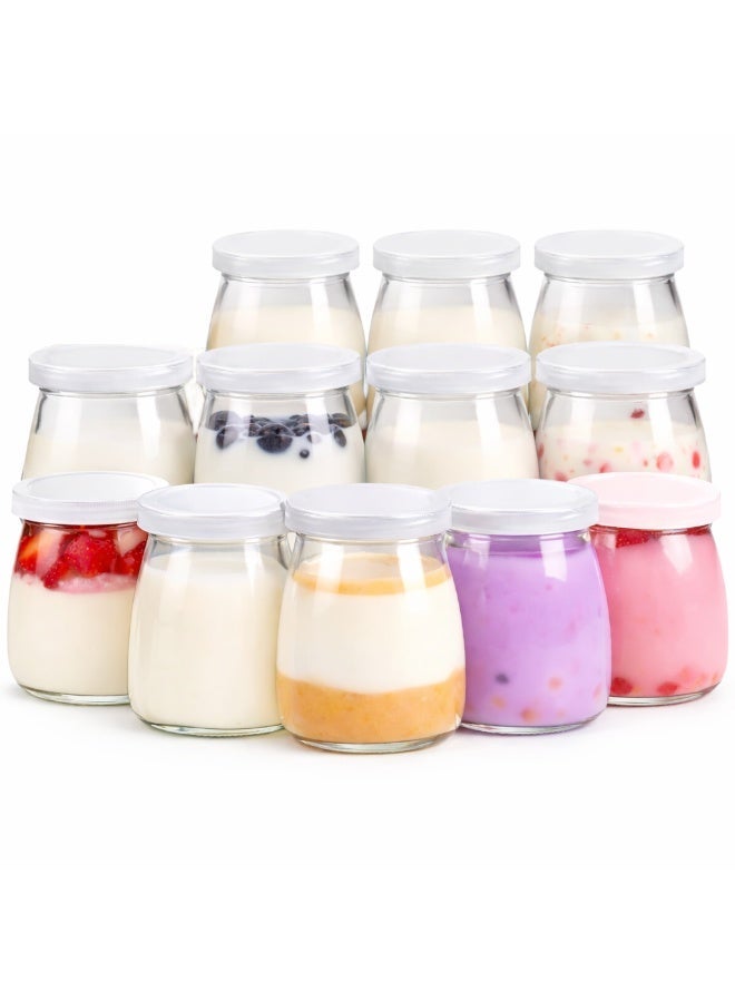 Luxoraq Yoghurt Jars, 200ml pudding Jar with Plastic Lid, 12-Pcs  Glass Container For Milk Jams Jelly Mousse Yogurt Making & Honey - Reusable, Round Containers for Home Kitchen Storage - Image 1